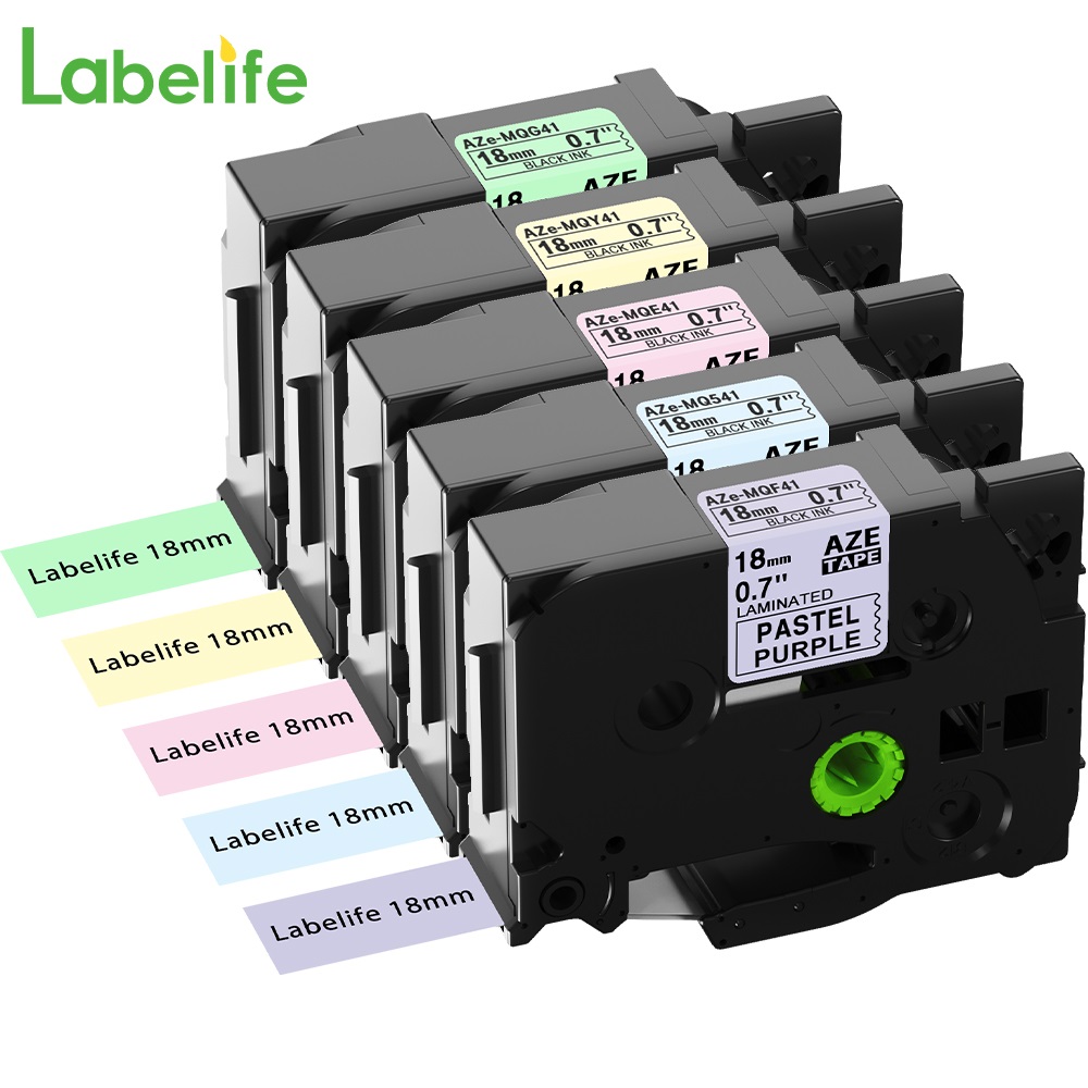 Label Printer Tape - 5 Pale Colors Matt Tape 9/12/18/24mm